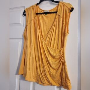 Fervour Anthropologie 1X Shirt Wrap Cap Sleeve Draped Knit Top Ruched Waist